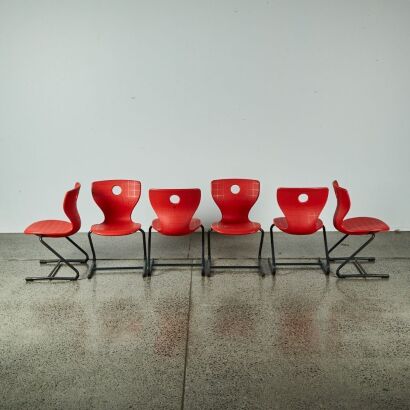 A Set of Six Red Verner Panton 'PantoSwing Lupo' Chairs