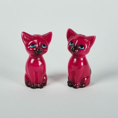 A Pair of Japanese Pink Cat Salt and Pepper Shakers