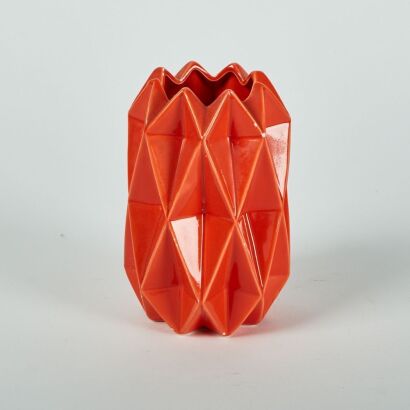 An Orange Ceramic Geometric Vase