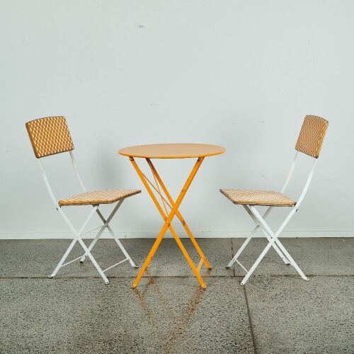 A Veuve Clicquot Woven Outdoor Table and Chairs