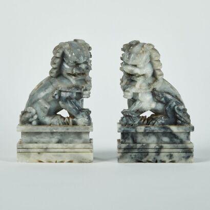 A Pair of Chinese Qingtian soapstone lions bookends