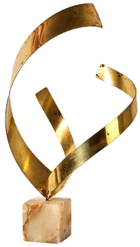 A Curtis Jere Tri-Ribbon Brass Flame Sculpture 