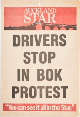 "Drivers Stop in Bok Protest" The Auckland Starr BILLBOARD 1981