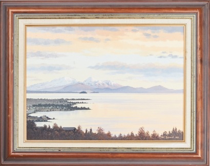 VAL RAYMOND A Golden Evening in Winter over Lake Taupo