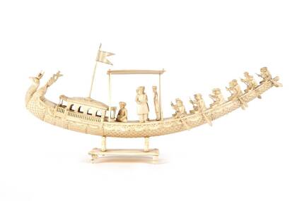 An Ornately Carved Indian Ivory Boat C. 1920