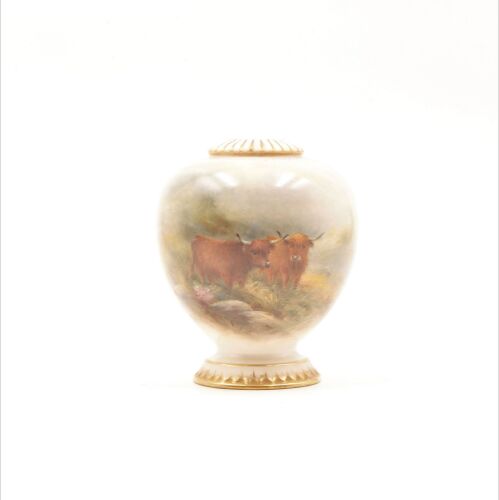 A Small Royal Worcester Highland Cattle Urn