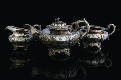 A Good Heavy Irish Sterling Silver Three Piece Tea Service 1837-9