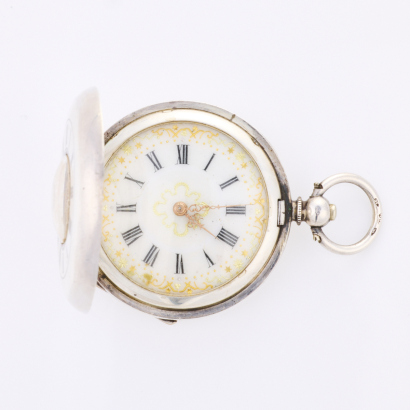 Silver, 35mm Half Hunter Key Wind Pocket Watch