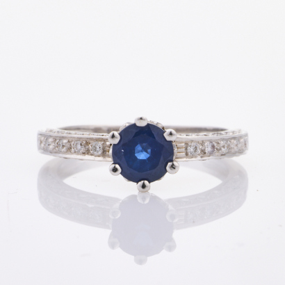 18ct White Gold, Modern, .65ct Sapphire / .24ct Diamond Ring