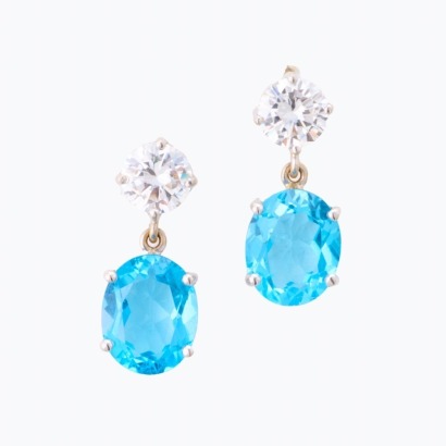 18ct White Gold, Oval Mixed Cut Topaz Earrings