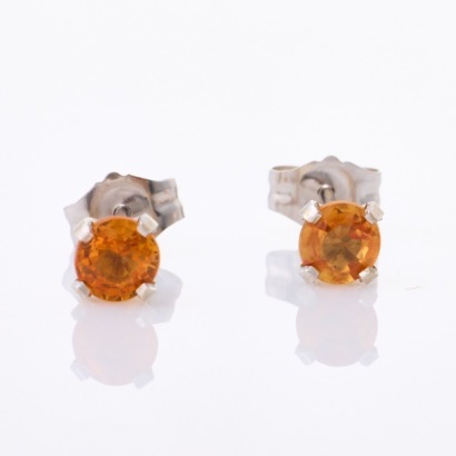 14ct White Gold, 3.8mm Orange Sapphire Stud Earrings