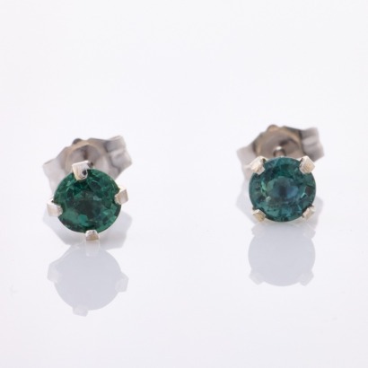 14ct White Gold, 4.00mm Bluish green Sapphire Stud Earrings
