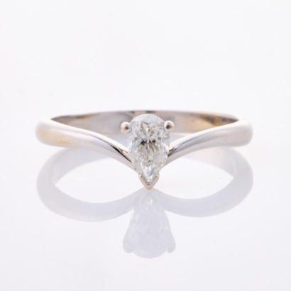 18ct White Gold, .33ct Pear Shaped Diamond Solitaire Ring