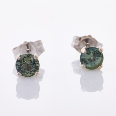 14ct White Gold, 3.90mm Light Green Sapphire Stud Earrings