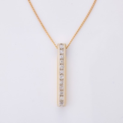 9ct Yellow Gold, .20ct Diamond Bar Pendant on 9ct Rose Gold Chain