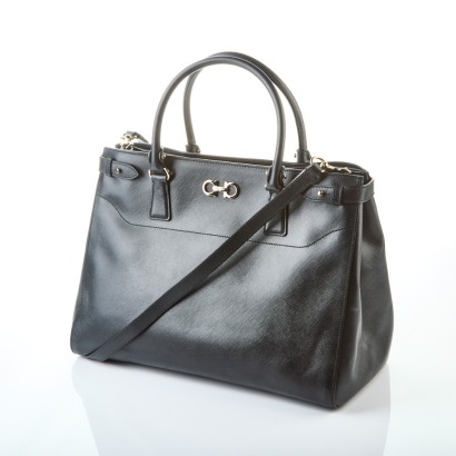 Salvatore Ferragamo Black Leather Large Beky Tote