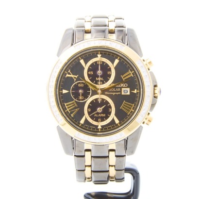 Stainless Steel / Coated, Seiko, 41.5mm Le Grand Sport Diamond Chronograph Solar Wristwatch - Near new