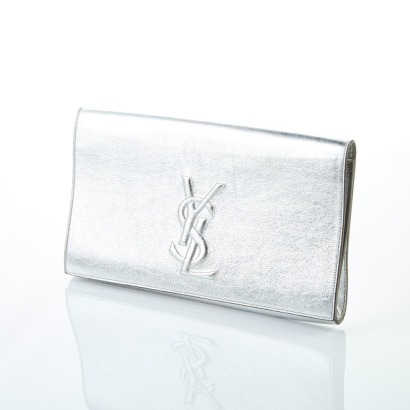 Yves Saint Laurent Belle De Jour Silver Metallic Clutch