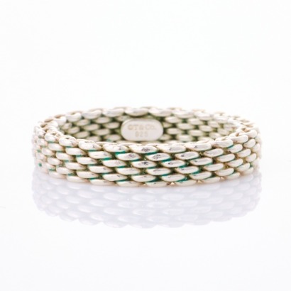 Tiffany & Co, Mesh Sterling Silver Ring, Size L