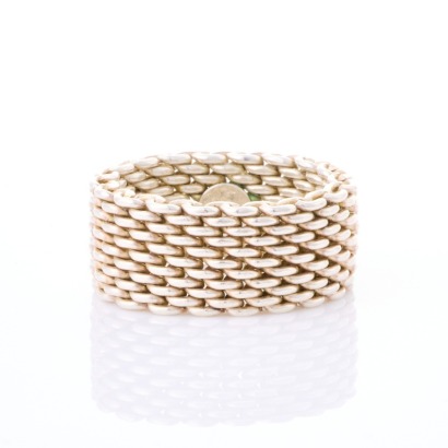 Tiffany & Co, Flexible, Mesh Sterling Silver Ring. Size O with Box