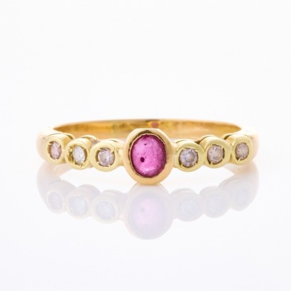 14ct Yellow Gold, Ruby / .15ct Diamond Ring