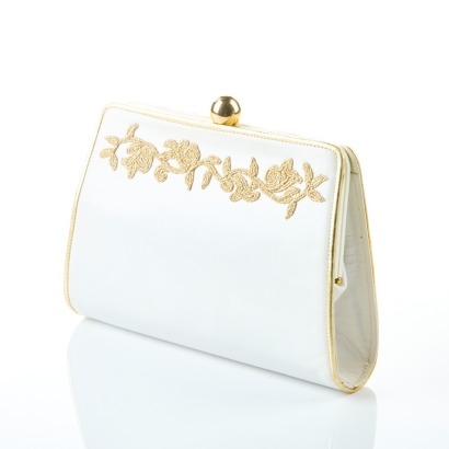 Escada White Leather Embroided Clutch Bag