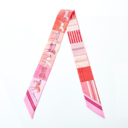 Herm&egrave;s, 100% Silk Horse Print Twilly Scarf