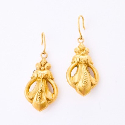 18ct Yellow Gold, Vintage, Hollow Drop Earrings