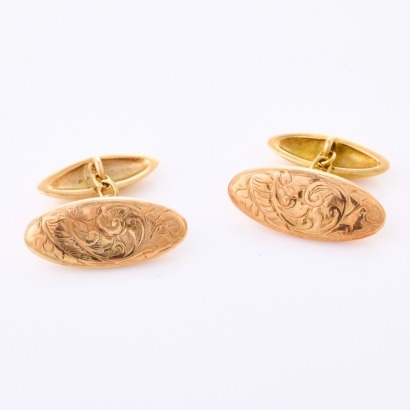 9ct Rose Gold, Vintage, Hollow Engraved Cuff-links