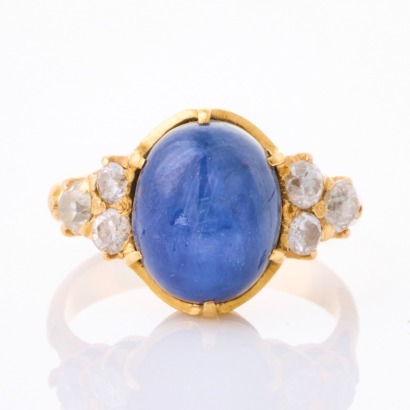 18ct Yellow Gold, Vintage, Star Sapphire / .54ct Diamond Ring
