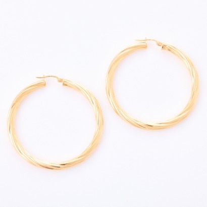 9ct Yellow Gold, 46mm Hollow Twist Hoops