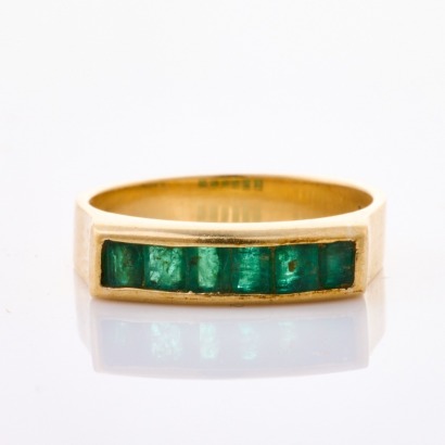 9ct Yellow Gold, .42ct Channel Set Emerald Ring