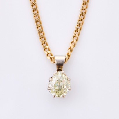 9ct Yellow /12ct White Gold, 1.04ct Solitaire Diamond Pendant on 60cm 9ct Yellow Gold Chain