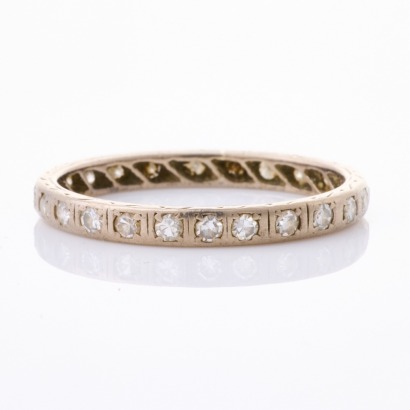 18ct White Gold, .12ct Diamond Band, Size N