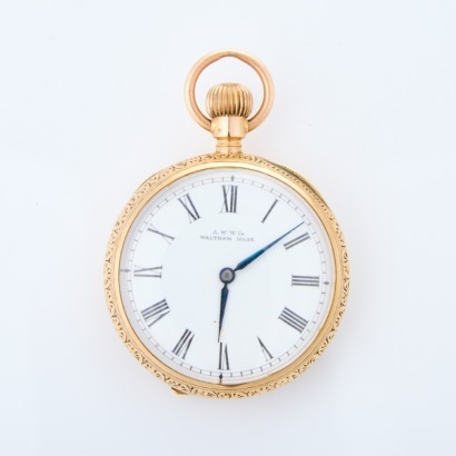 10ct Yellow Gold, 38mm, Waltham Open Faced, Manual wind Pocket Watch