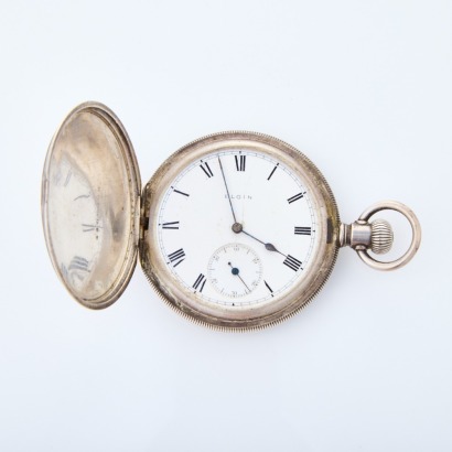 Sterling Silver, 51mm, Elgin, Full Hunter Manual Wind Pocket Watch