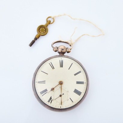 Sterling Silver, 52mm Open Faced Key Wind Pocket Watch