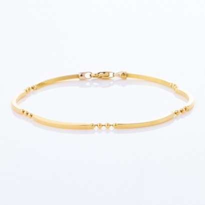 18ct Yellow Gold, 19cm Hollow Curved Link / Bead Bracelet
