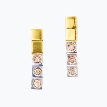 18ct Yellow / White Gold, .36ct Diamond Set Drop Earrings