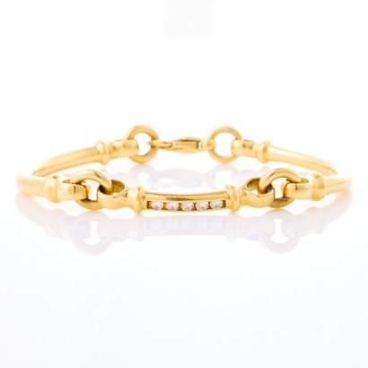 18ct Yellow Gold, Modern, Curved Link, .18ct Diamond Set Bracelet
