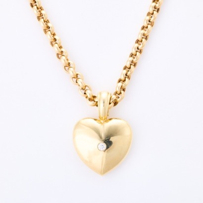 10ct Yellow Gold, 45cm Belcher Chain with .10ct Diamond set Puff Heart Pendant