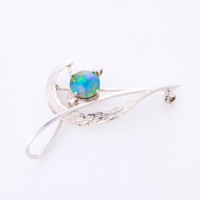 14ct White Gold, Opal Triplet / .04ct Diamond Brooch