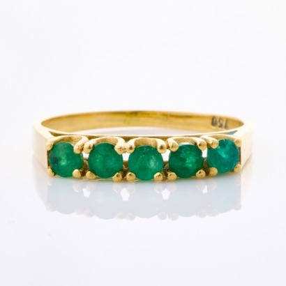 18ct Yellow Gold, Five Stone Emerald Ring