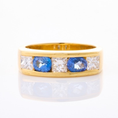 18ct Yellow Gold, .92ct Sapphire / .75ct Channel Set Diamond Ring