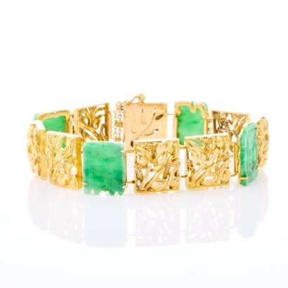 12ct Yellow Gold, 19cm Flexible Jade Bracelet