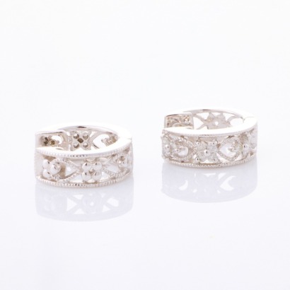 10ct White Gold, Modern, .10ct Diamond Set Small Hoops