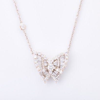 18ct White Gold, 2.16ct Diamond Set Butterfly Necklace