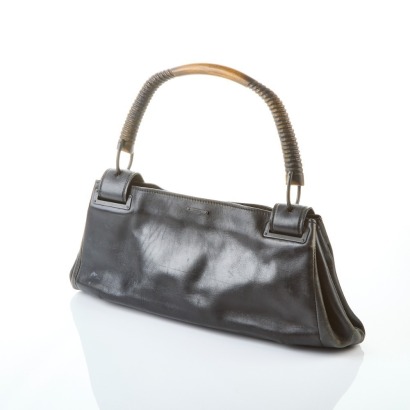 Gucci Black Leather Bag with Wooden Handle