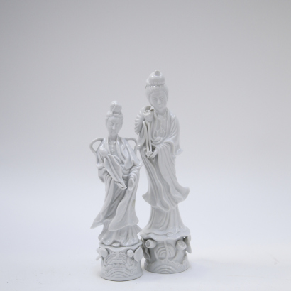 Two Chinese white porcelain Guanyin statute