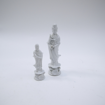 Two Chinese white porcelain Guanyin statute